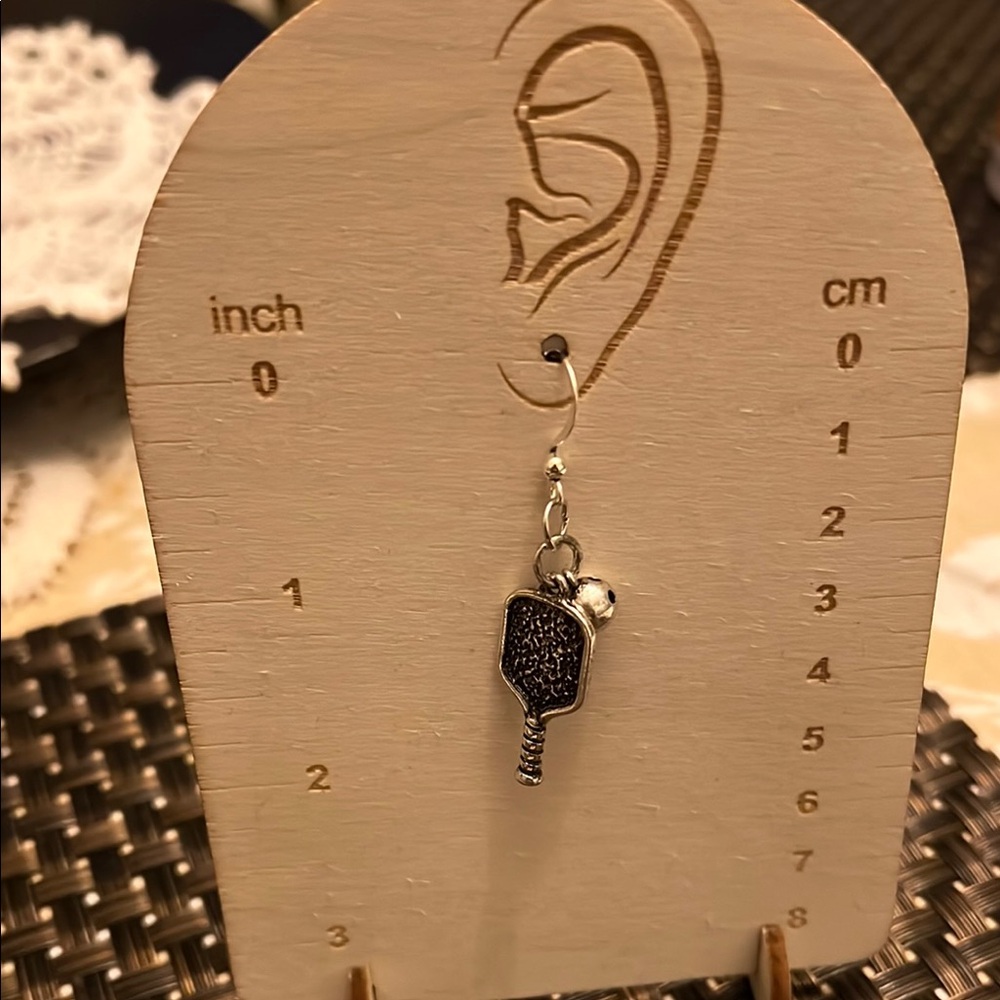 Silver Pickleball Paddle Earrings - Picture 4 of 4